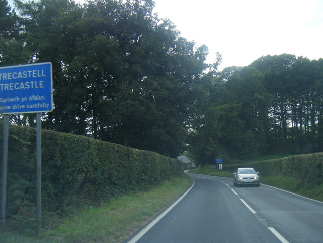 A40 at Trecastle village boundary