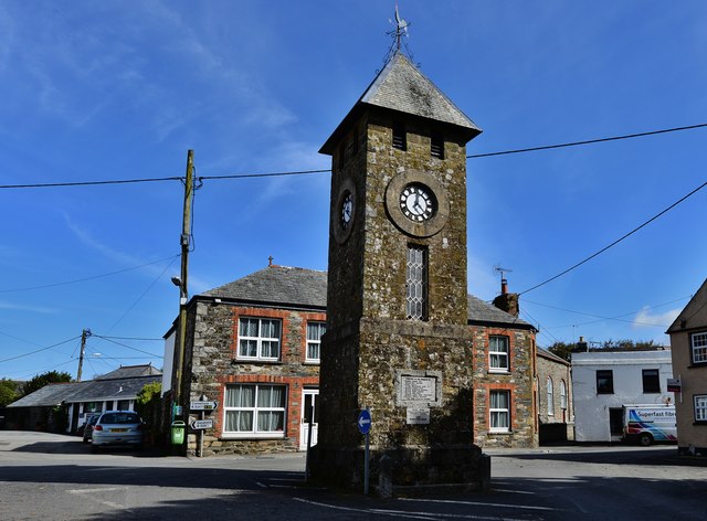 St. Teath Square: The war memorial and clock tower