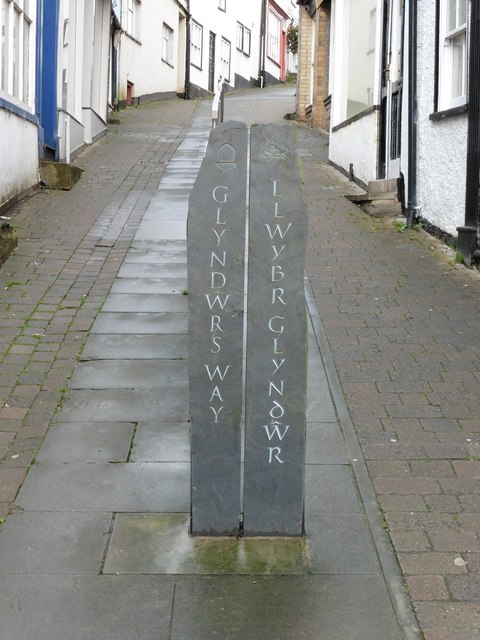 Glyndwr's Way marker stone at the start/end of the path