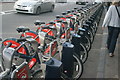 View of a row of Santander Bicycles on Southwark Street