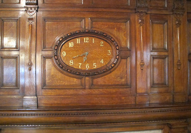 Clock in wooden panelling, Two Temple Place