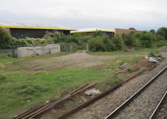 View from a Cheltenham-Birmingham train - industrial buildings in Cheltenham