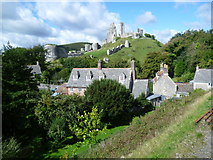 SY9682 : Corfe and Corfe Castle from the Swanage Railway by Marathon