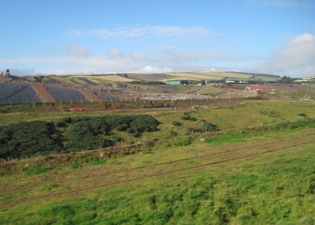 View from a Newcastle-Edinburgh train - landfill site near Innerwick