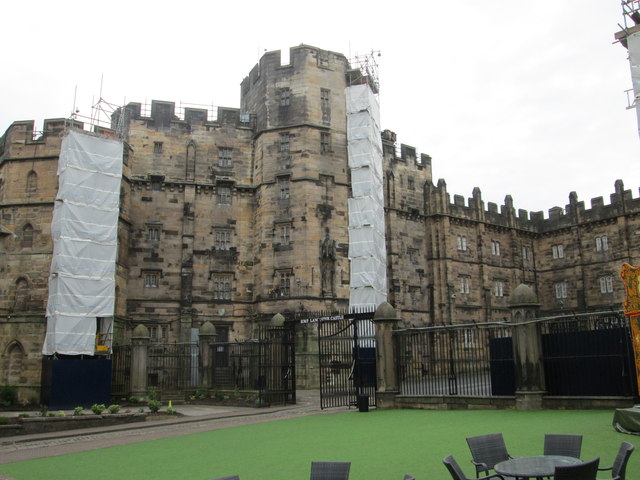 Outdoor seating area at Lancaster Castle