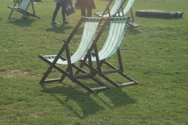 View of deckchairs in the sun in Hyde Park
