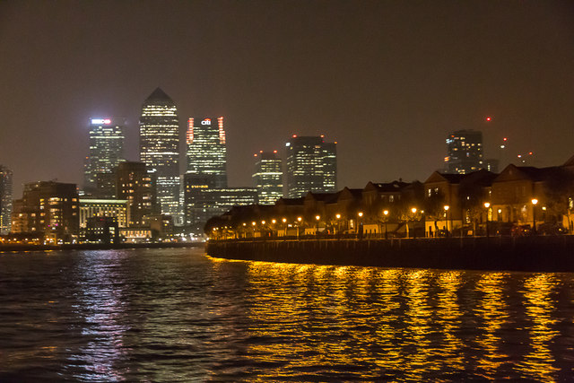 Apartments along the South Bank of The River Thames at Night