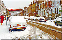 TQ2475 : Putney in depth of winter, 1991: eastward on Disraeli Road by Ben Brooksbank