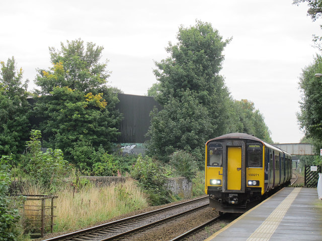 Bramley station, with arriving train