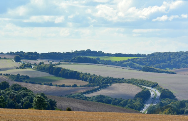 The A303 westwards from the bridge over Dyer Lane, near Wylye, Wiltshire