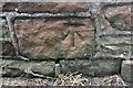 Benchmark on wall at top of steps to Castle Drive