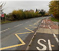 Zigzag road markings outside Pershore High School