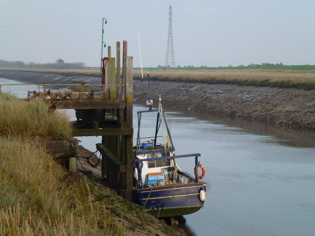 Fishing boat moored at Fosdyke Bridge in Lincolnshire