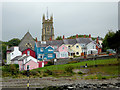 Housing and church tower in Aberaeron, Ceredigion