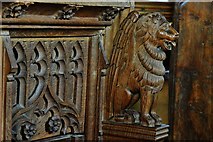 TM1058 : Earl Stonham: St. Mary's Church Choir stalls; a beautifully carved winged lion by Michael Garlick