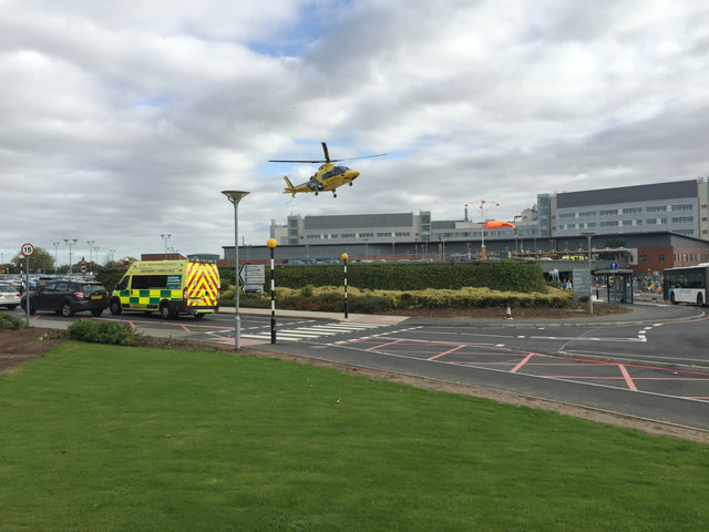 Air Ambulance landing on the helipad, University Hospital, Walsgrave, Coventry