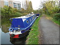 Narrowboat on the Grand Union Canal in autumn