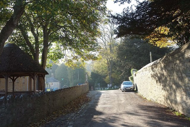 Lane past the church, Symondsbury