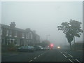 SE3070 : Mallorie Park Drive roadwork lights in the fog by Colin Pyle