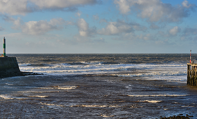 Waves outside Aberystwyth harbour entrance