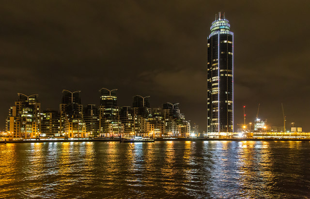 St George Wharf and Tower at night
