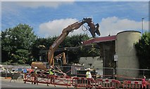 ST5774 : Demolition of filling station on Blackboy Hill by Derek Harper