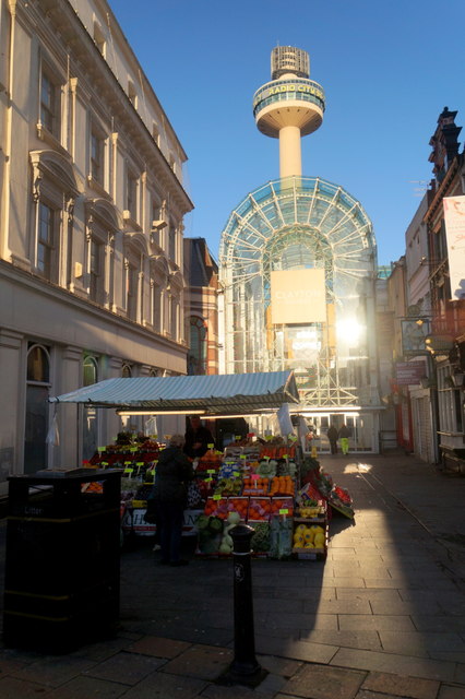 Fruit stall outside Clayton Square Shopping Centre, Liverpool