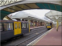 NZ3671 : Metro trains at Cullercoats Metro Station by Andrew Curtis