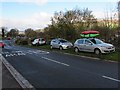 Cars parked on a grass verge in Legar