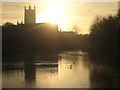 SO8454 : Sunrise behind Worcester Cathedral #1 by Philip Halling