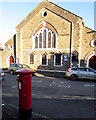 Pillarbox and church, St Mary Street, Baneswell, Newport