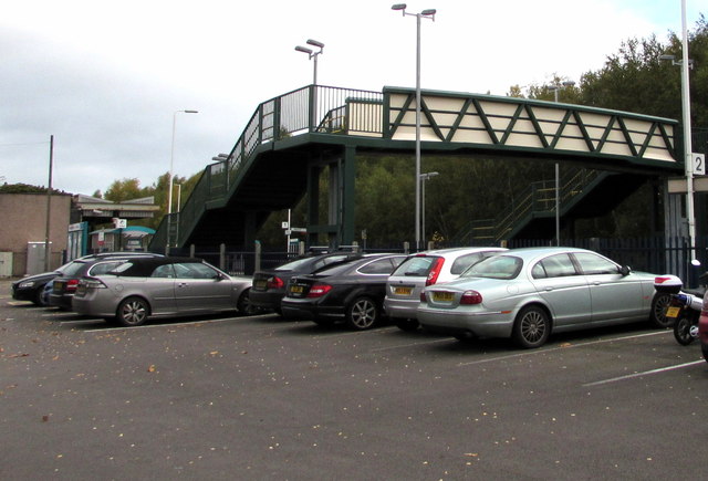Whitchurch (Shropshire) railway station car park and footbridge