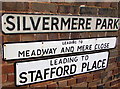 Three name signs on a Shifnal corner