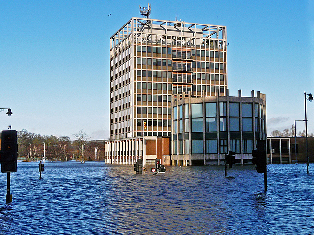 Carlisle Civic Centre amid floodwater