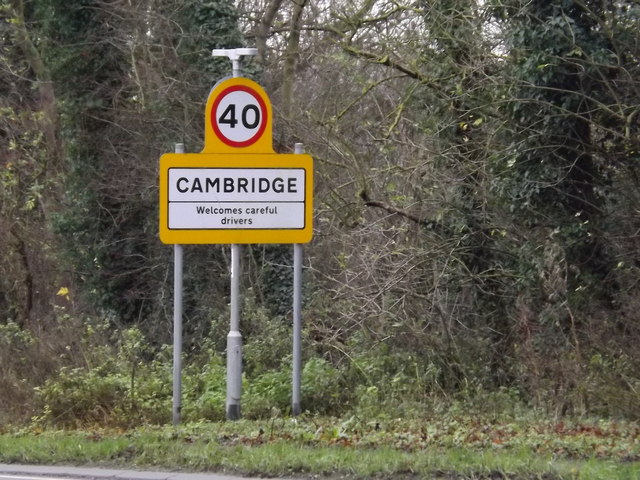 Cambridge City sign on the A1303 St.Neots Road