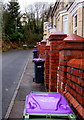 Purple lidded wheelie bins, Snatchwood Terrace, Abersychan