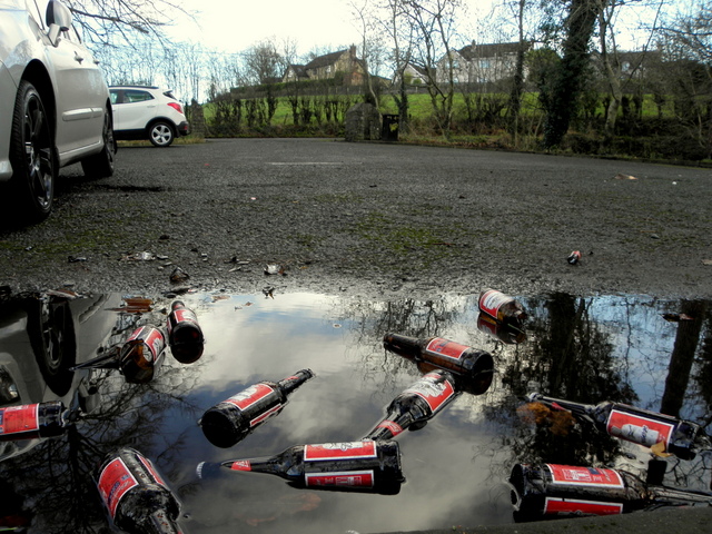 Discarded beer bottles, Cranny Picnic Car Park
