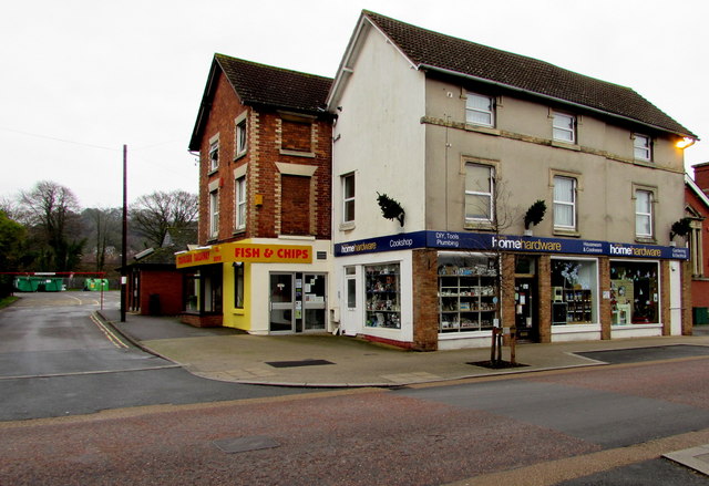 Two shops at the entrance to High Street car park, Stonehouse