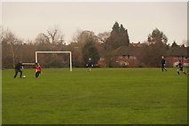 TQ1863 : New Year's Day football, Church Fields Recreation Ground, Chessington by Mike Pennington