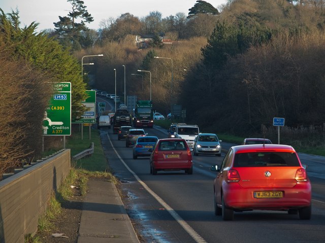 The A361 eastbound between Rumsam Bridge and Bishops Tawton Junction