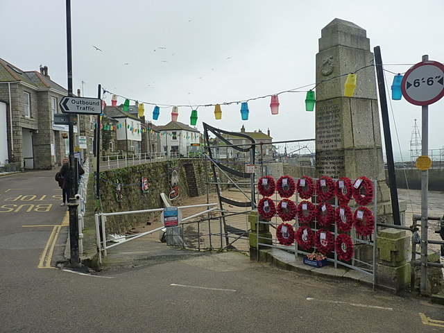War memorial and harbour wall in Mousehole