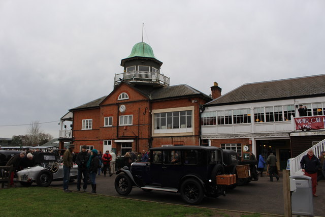 Vintage cars on display at the Brooklands clubhouse