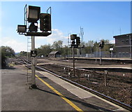 SX9193 : Railway signal E160, Exeter St Davids by Jaggery