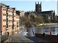 SO8454 : Flooded South Quay, Worcester by Philip Halling