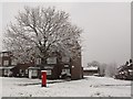 SE2434 : Snow scene with postbox, Bramley by Stephen Craven