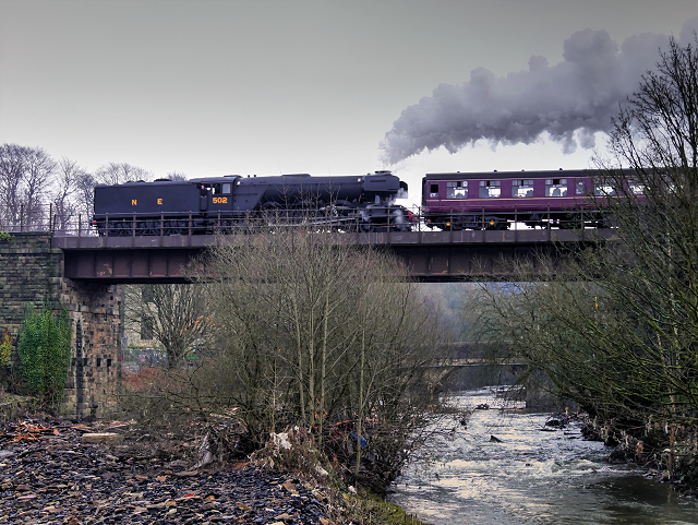Flying Scotsman crossing the River Irwell at Brooksbottoms