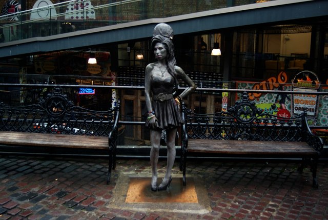 View of the Amy Winehouse statue in the Camden Stables Market