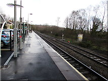 ST1494 : Platform 2, Ystrad Mynach railway station by Jaggery