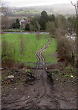 ST1494 : Twin tracks towards Holy Trinity Church, Ystrad Mynach by Jaggery