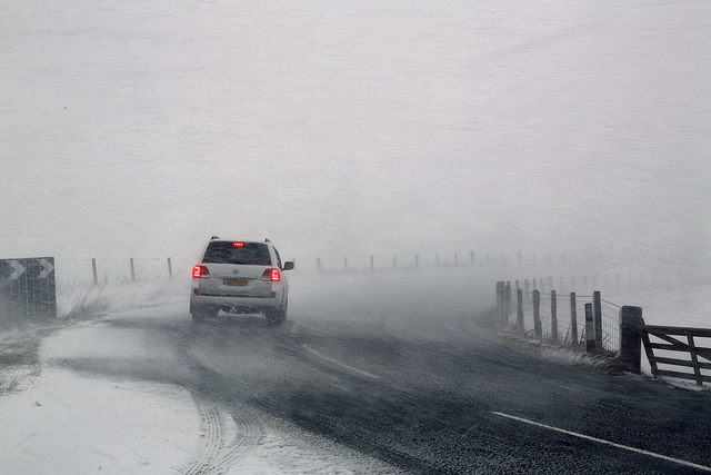 Blizzard conditions on the A699 near Selkirk